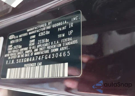 2015 Kia Optima Lx from USA, damaged, VIN 5XXGM4A74FG430465